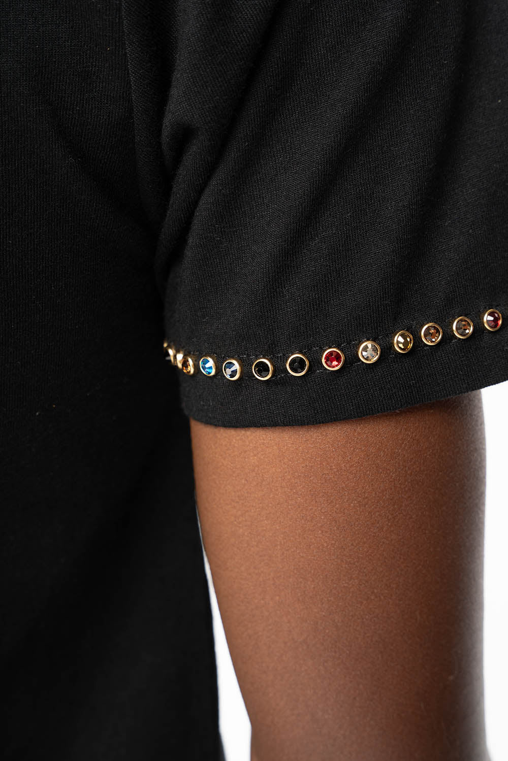ROBIN’S LOGO WINGS TEE IN BLACK GOLD GLITTER EMBELLISHED WITH MULTI COLOR CRYSTALS - Image 8