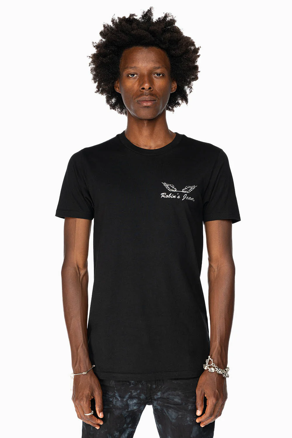 ROBIN’S LOGO WINGS TEE IN BLACK SILVER GLITTER - Image 2