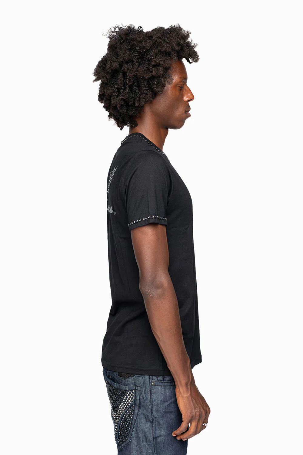 ROBIN’S LOGO WINGS TEE IN BLACK SILVER GLITTER EMBELLISHED WITH BLACK DIAMOND CRYSTALS - Image 4