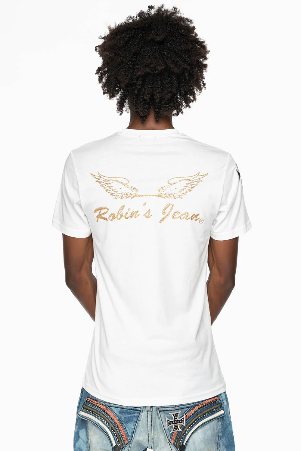 ROBIN’S LOGO WINGS TEE IN WHITE  EMBELLISHED WITH CROSS PATCHES AND CRYSTALS - Image 7