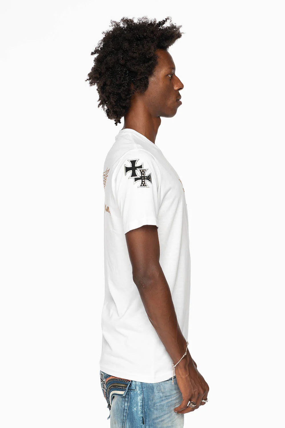 ROBIN’S LOGO WINGS TEE IN WHITE  EMBELLISHED WITH CROSS PATCHES AND CRYSTALS - Image 8