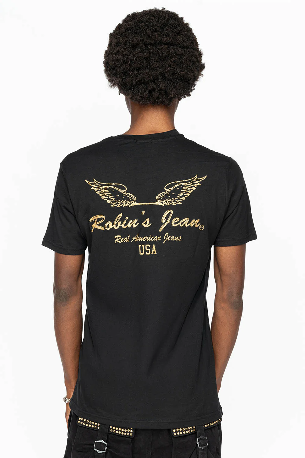 ROBIN WINGS TEE IN BLACK GOLD GLITTER