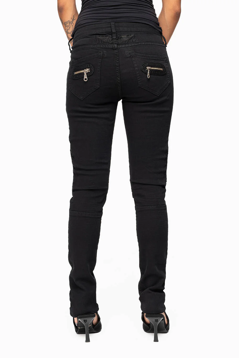 ROBIN'S BIKER WOMENS JEANS IN PURE BLACK - Image 2