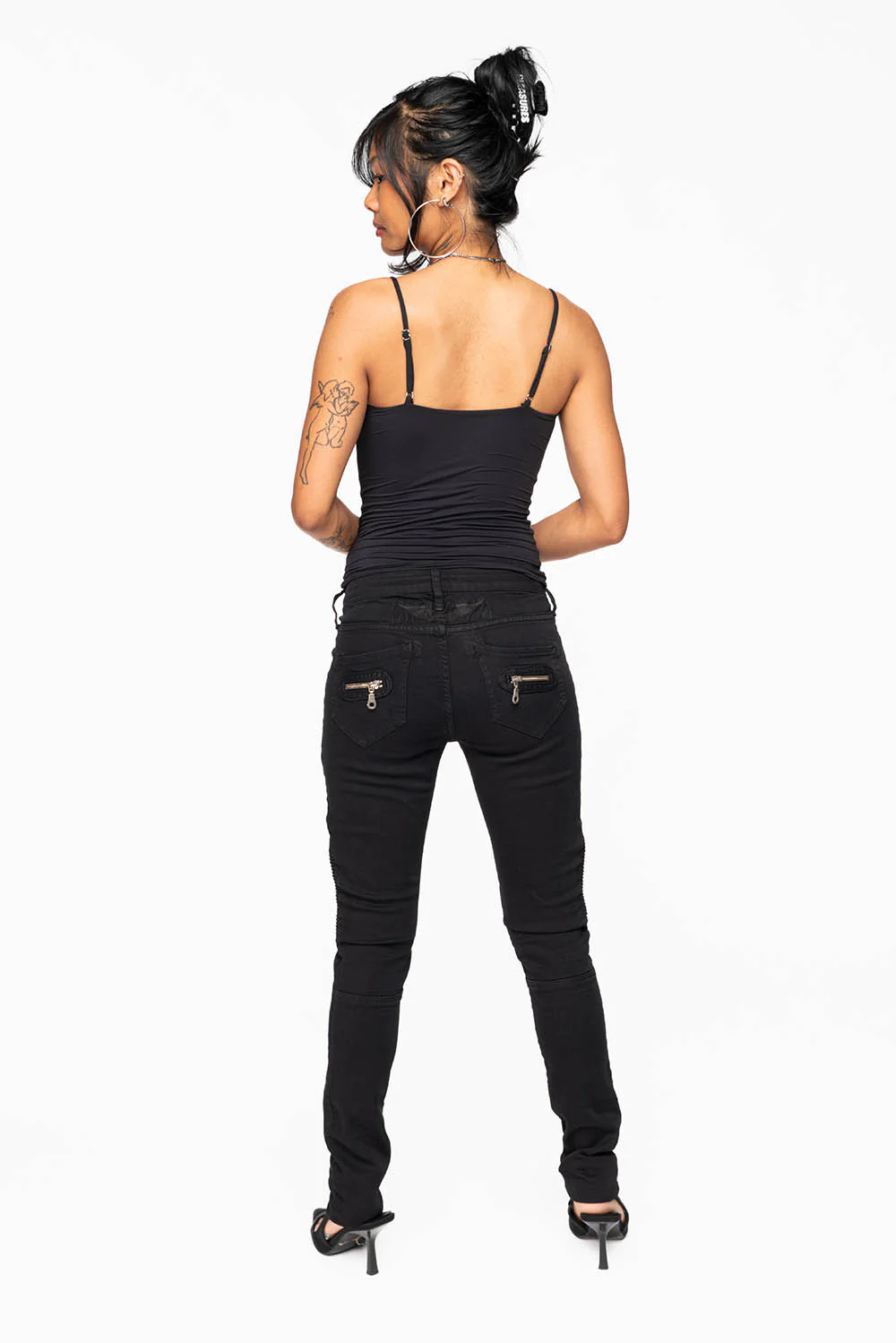 ROBIN'S BIKER WOMENS JEANS IN PURE BLACK - Image 5