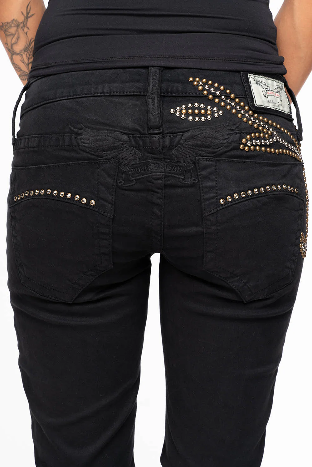 ROBIN'S DOUBLE WAIST SKINNY IN PURE BLK  WITH STUDS AND CRYSTALS - Image 6