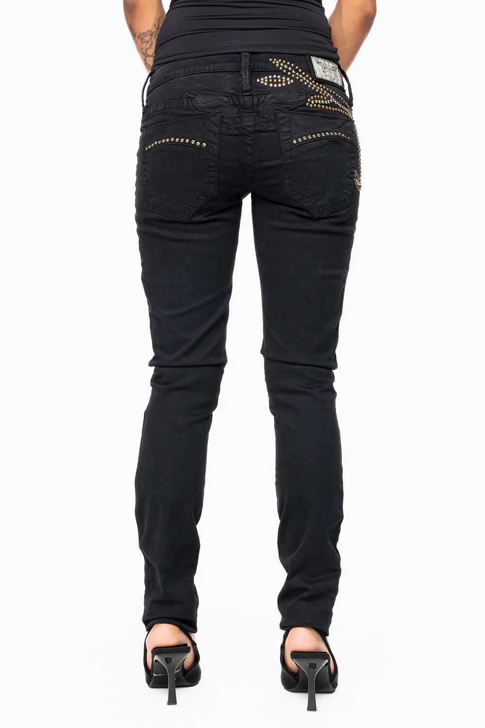 ROBIN'S DOUBLE WAIST SKINNY IN PURE BLK  WITH STUDS AND CRYSTALS - Image 7