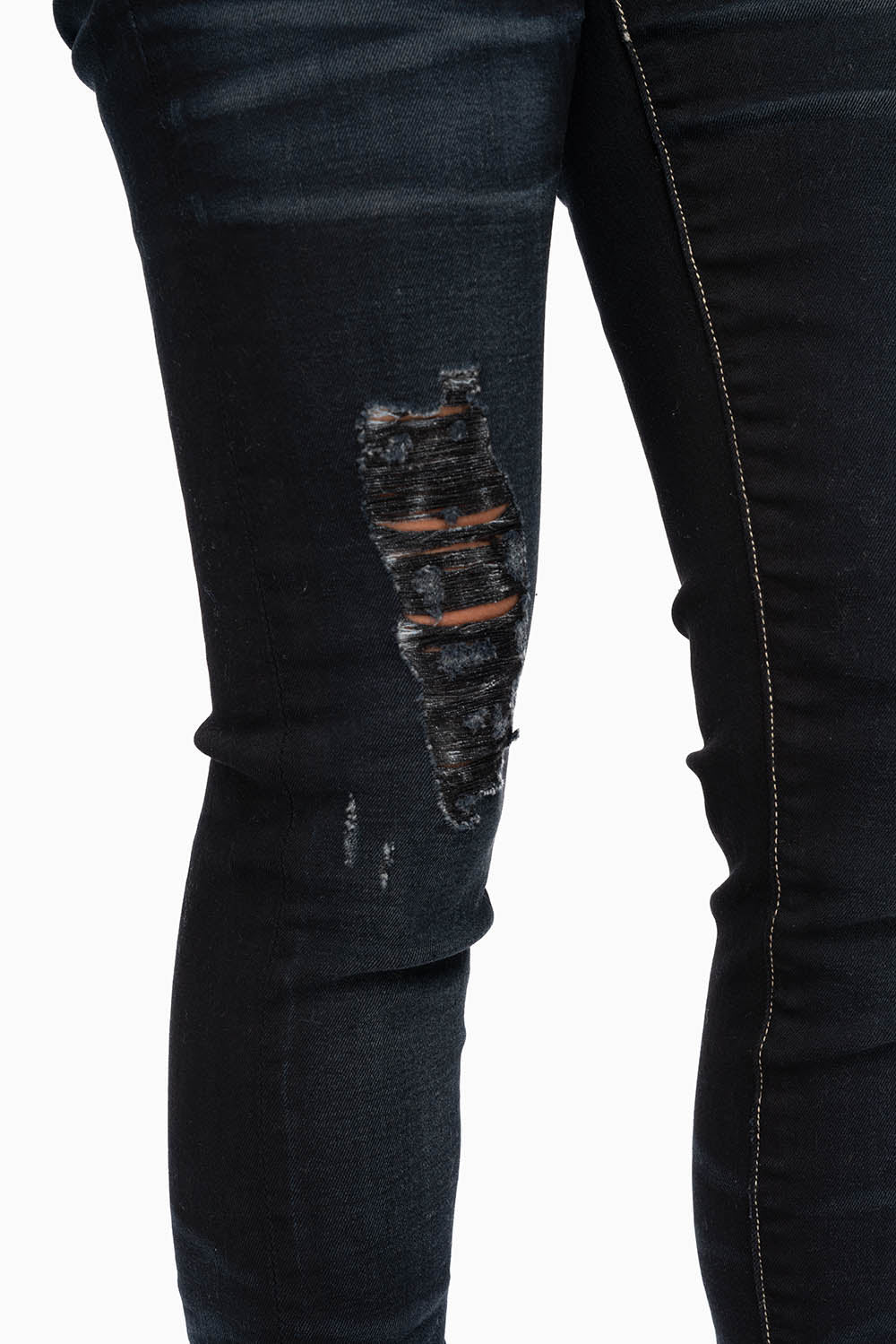 ROBIN'S DOUBLE WAIST SKINNY JEAN IN EBONY BROKEN BLACK WASH WITH CRYSTALS, SPIKES & NAILHEADS - Image 8