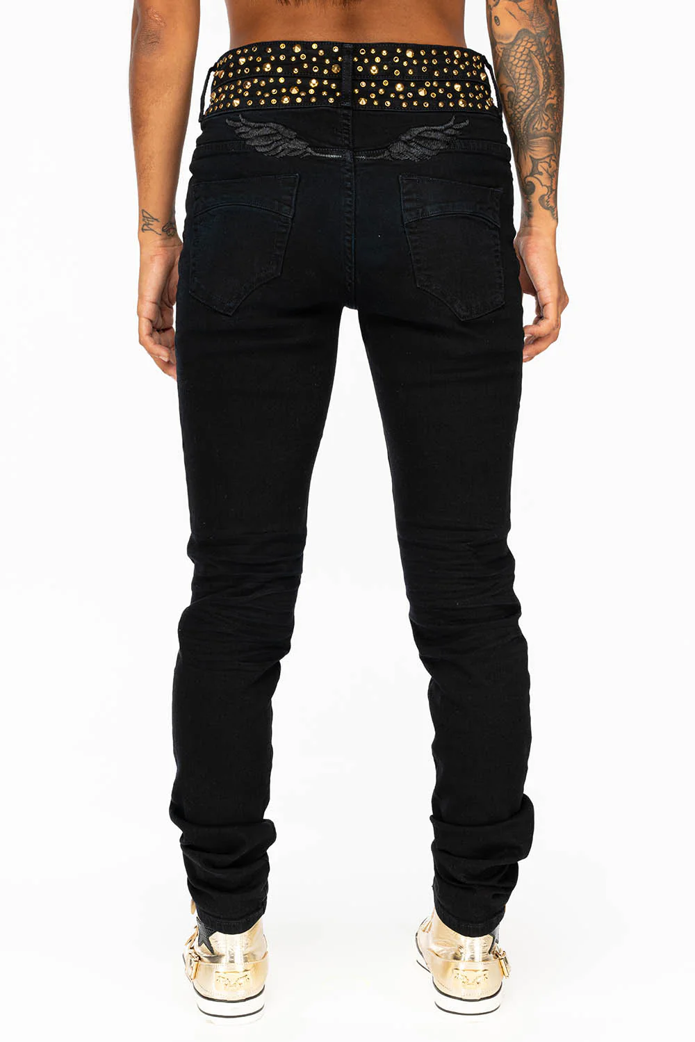 ROBIN'S DOUBLE WAIST SKINNY JEAN IN F-UP BLACK WITH CRYSTALS, SPIKES & NAILHEADS - Image 4