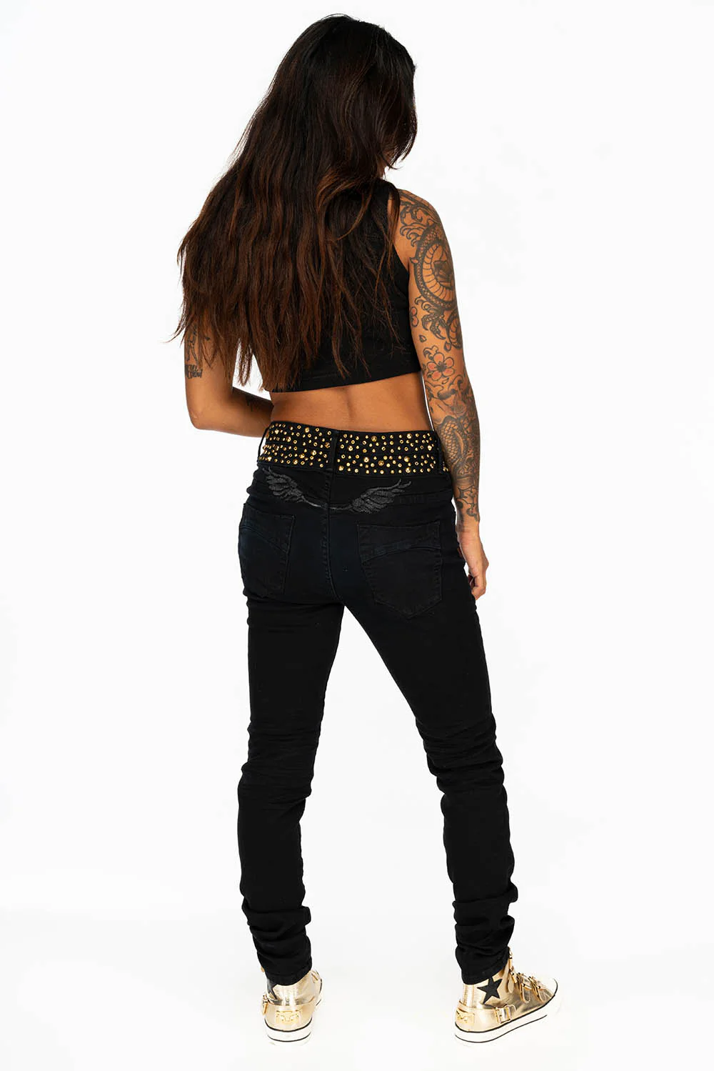 ROBIN'S DOUBLE WAIST SKINNY JEAN IN F-UP BLACK WITH CRYSTALS, SPIKES & NAILHEADS - Image 6