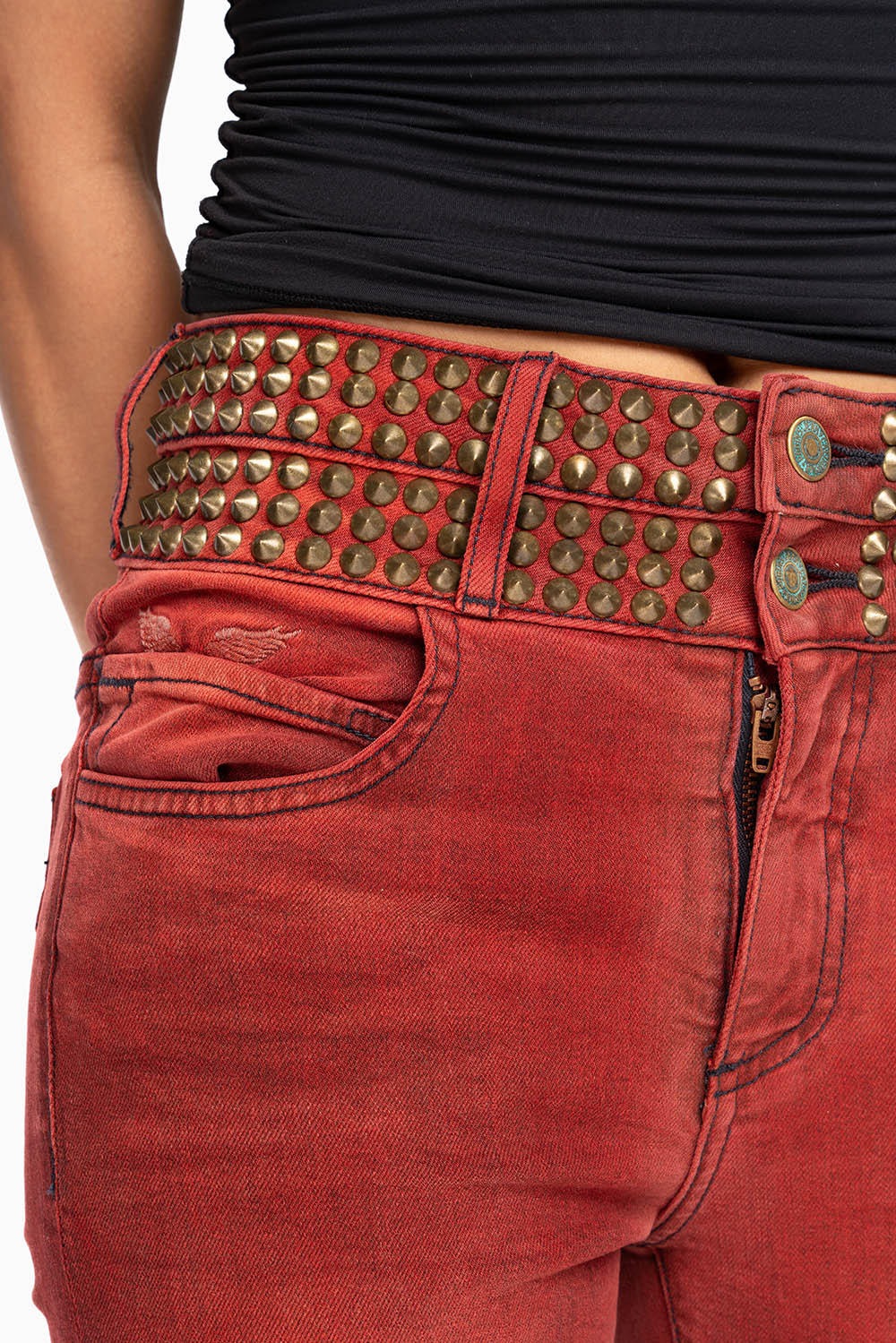 ROBIN'S DOUBLE WAIST SKINNY WITH SPIKES IN F-UP RED WASH - Image 2