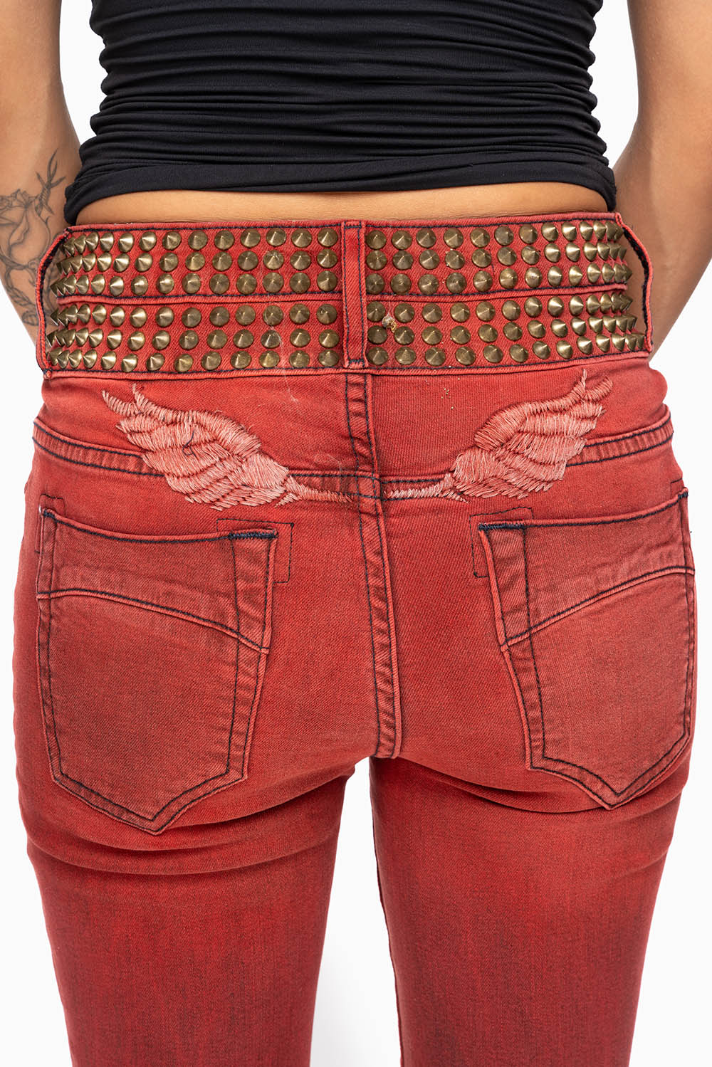 ROBIN'S DOUBLE WAIST SKINNY WITH SPIKES IN F-UP RED WASH - Image 3