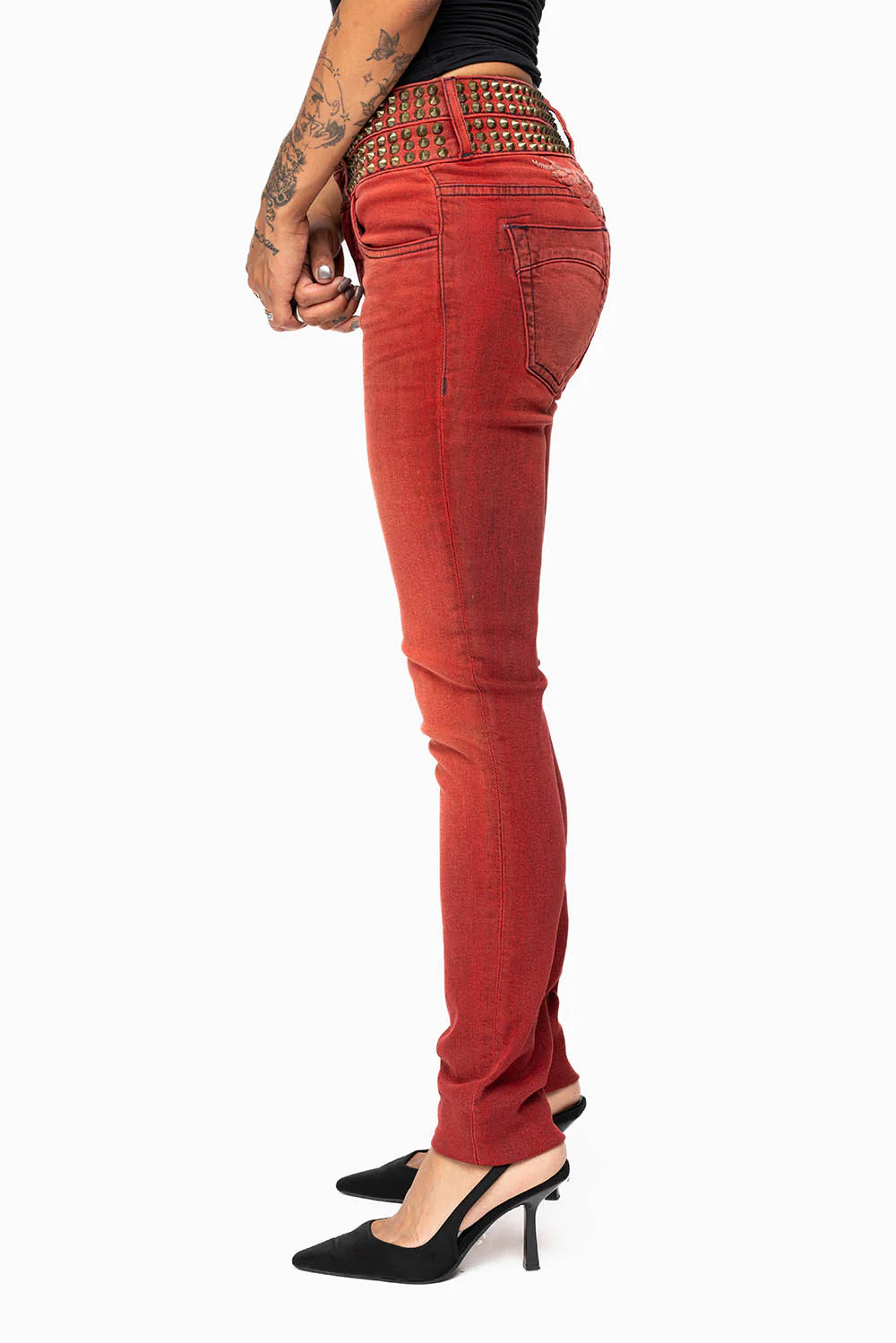 ROBIN'S DOUBLE WAIST SKINNY WITH SPIKES IN F-UP RED WASH - Image 4