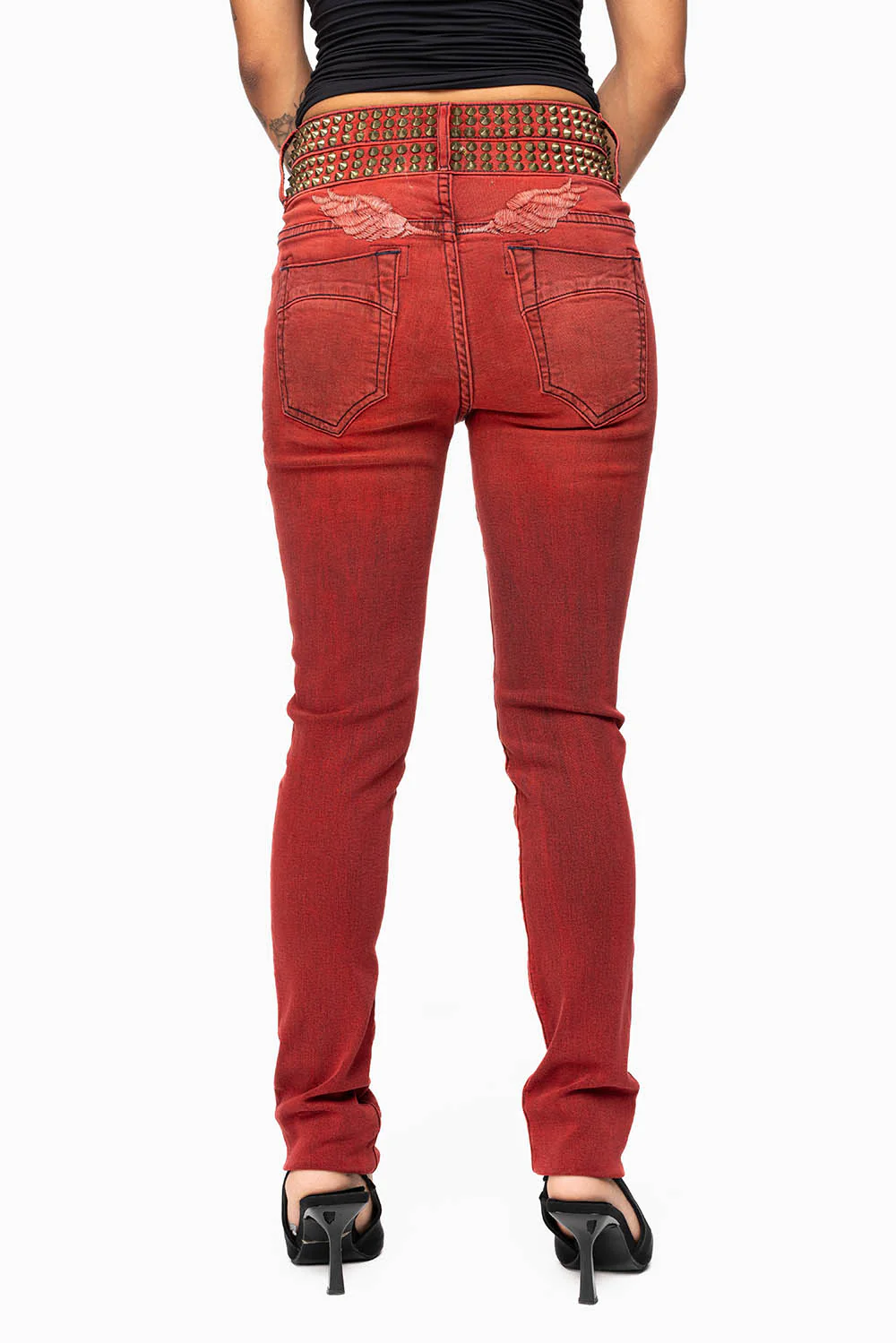 ROBIN'S DOUBLE WAIST SKINNY WITH SPIKES IN F-UP RED WASH - Image 5