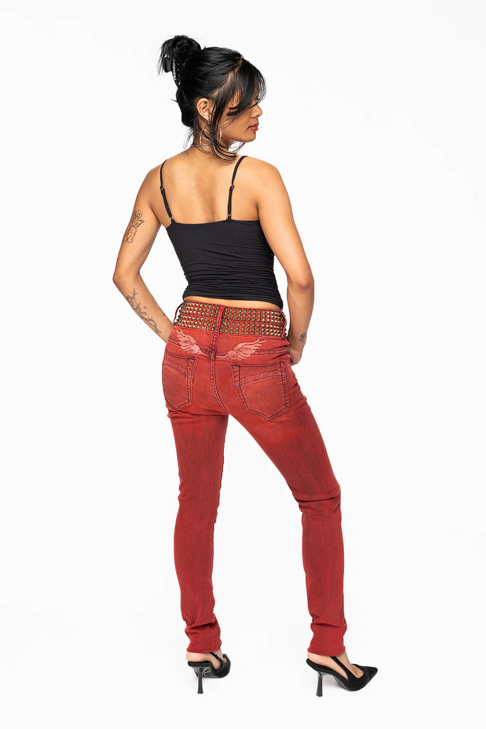 ROBIN'S DOUBLE WAIST SKINNY WITH SPIKES IN F-UP RED WASH - Image 8