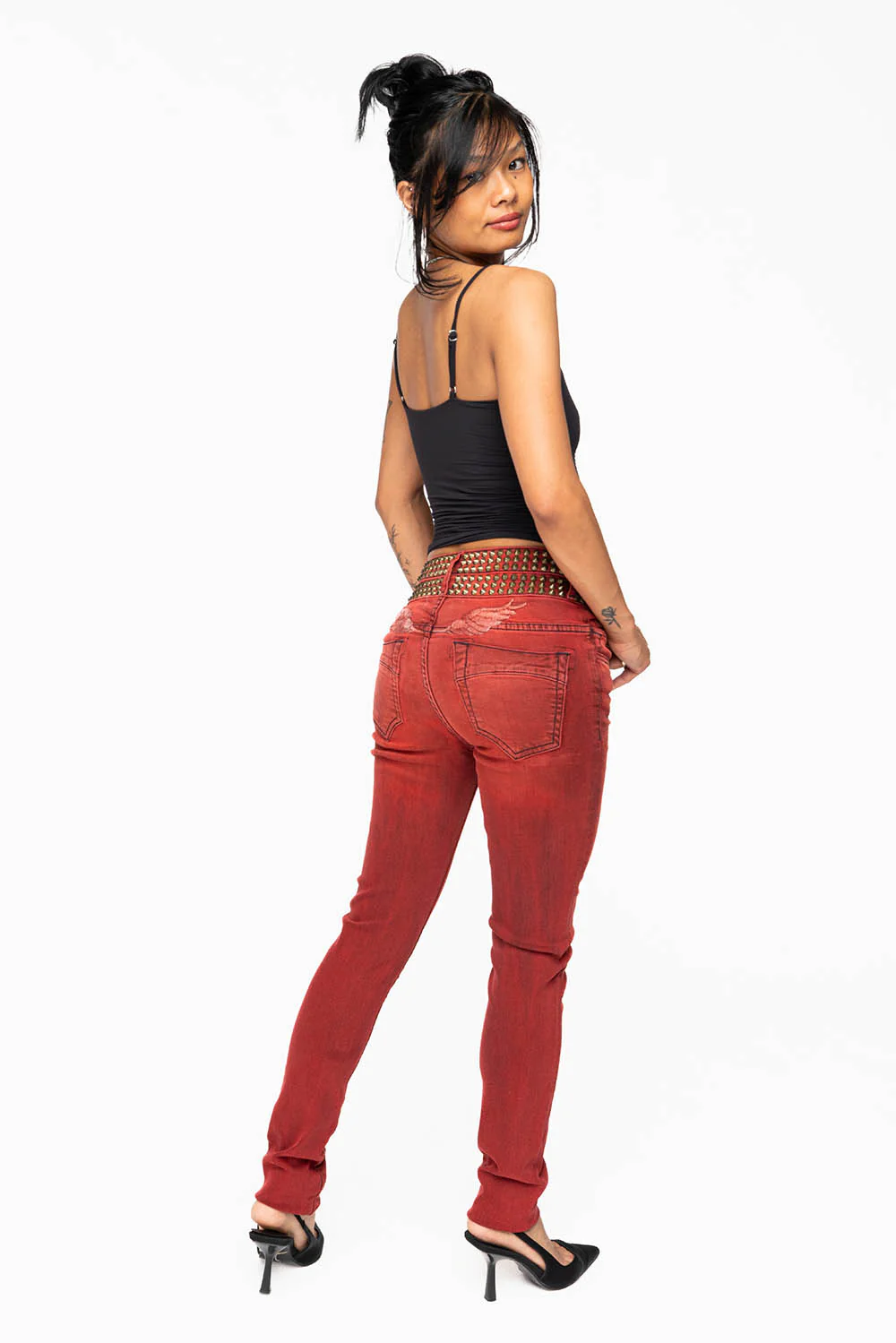 ROBIN'S DOUBLE WAIST SKINNY WITH SPIKES IN F-UP RED WASH - Image 9