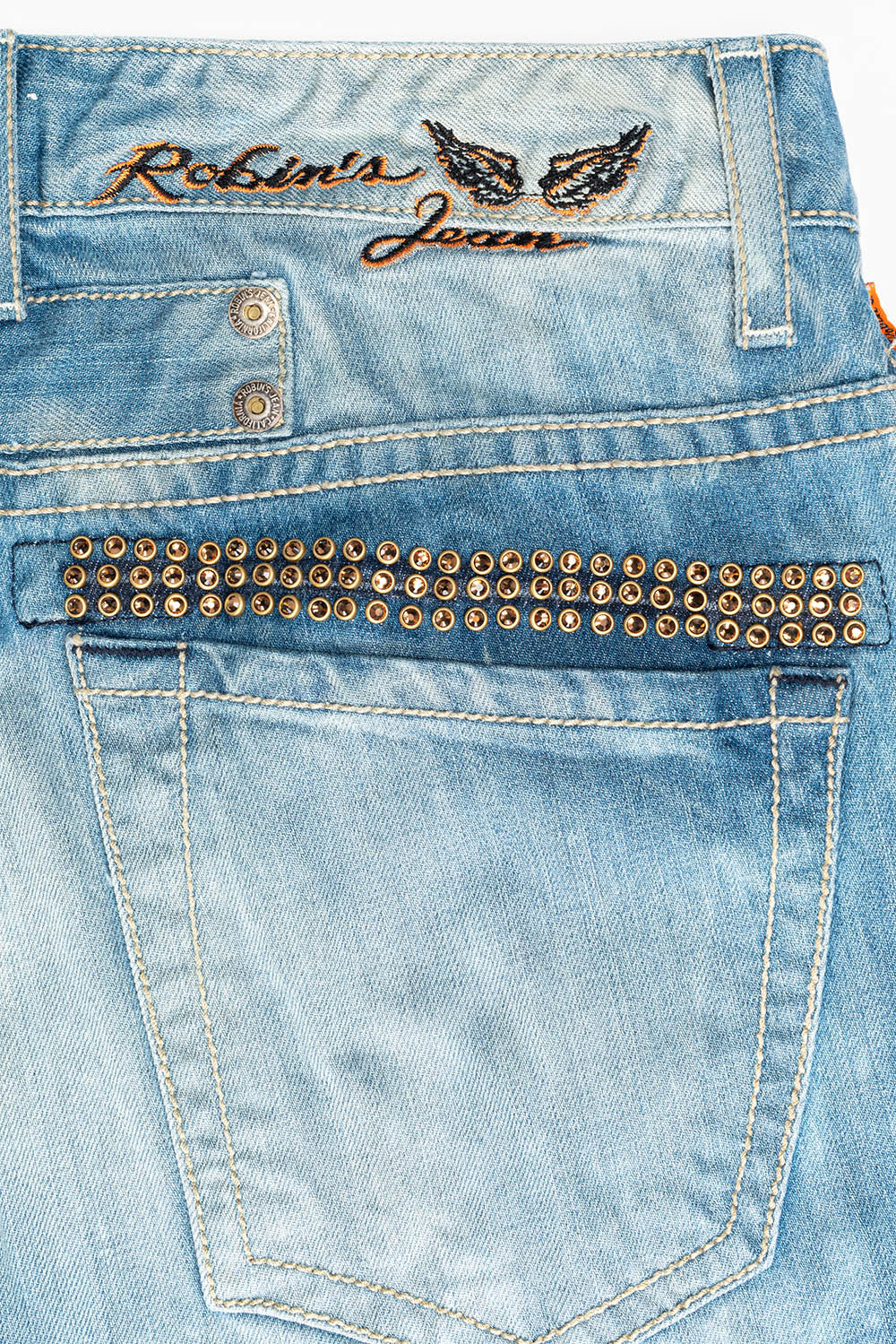 ROBIN'S EASY RIDER SHORTS  IN AQUARAMA DARK WASH EMBELLISHED WITH CRYSTALS - Image 2