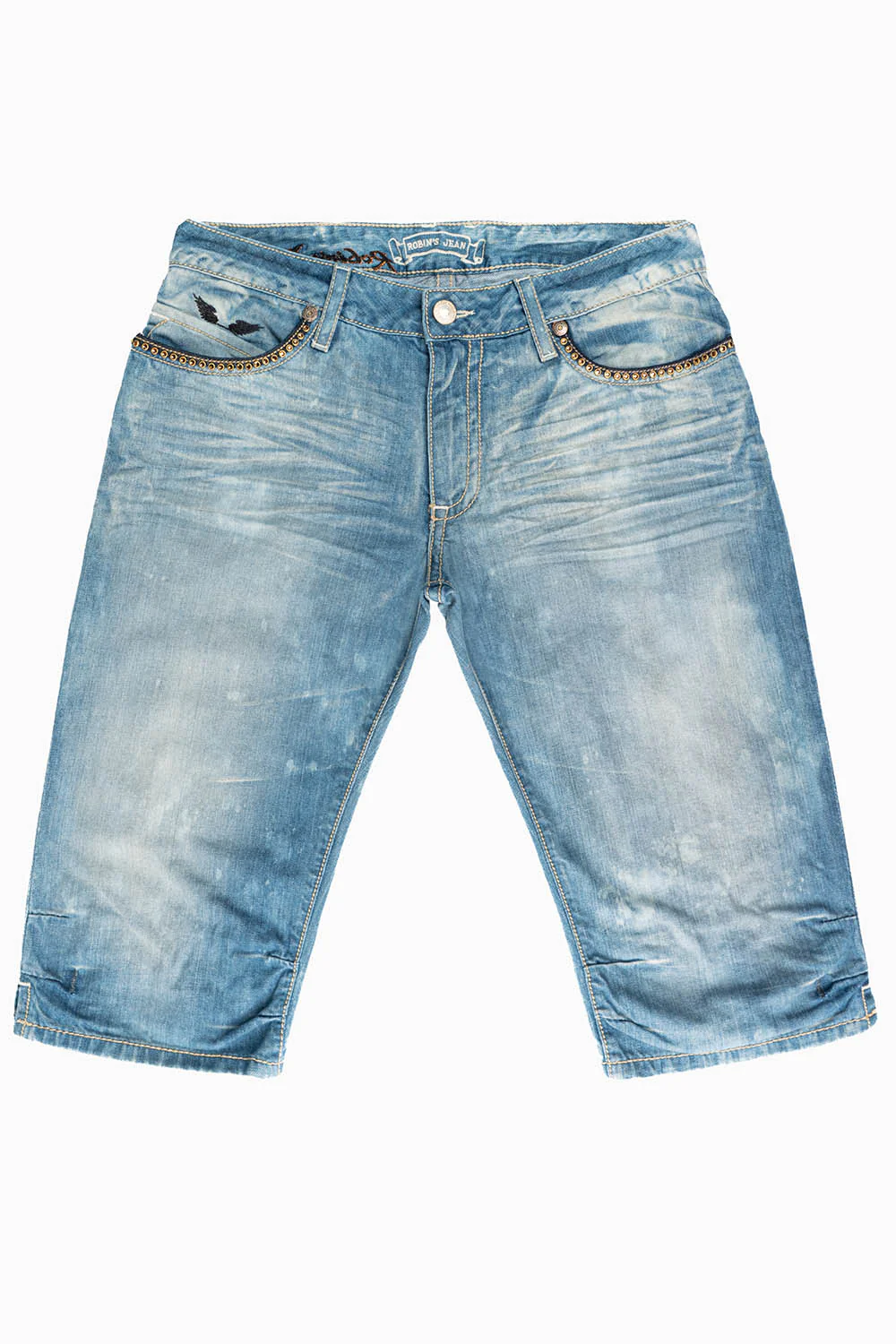 ROBIN'S EASY RIDER SHORTS  IN AQUARAMA DARK WASH EMBELLISHED WITH CRYSTALS - Image 3