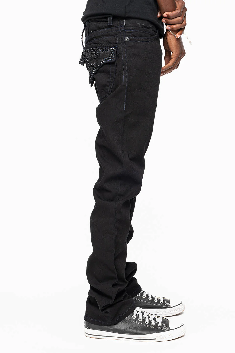 ROBIN'S JEANS IN BLACK WASH WITH BLUE MONTANA CRYSTALS - Image 4