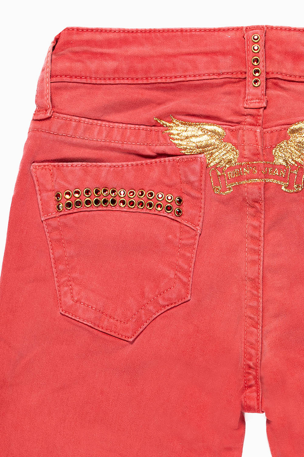 ROBINS KIDS CLASSIC 5 POCKET SLIM-STRAIGHT LEG JEANS IN SULFER RED WASH EMBELLISHED WITH CRYSTALS - Image 2