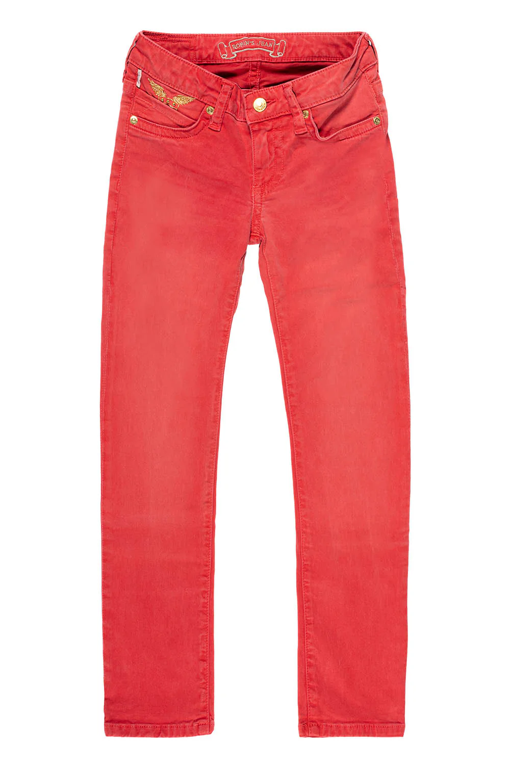 ROBINS KIDS CLASSIC 5 POCKET SLIM-STRAIGHT LEG JEANS IN SULFER RED WASH EMBELLISHED WITH CRYSTALS - Image 3