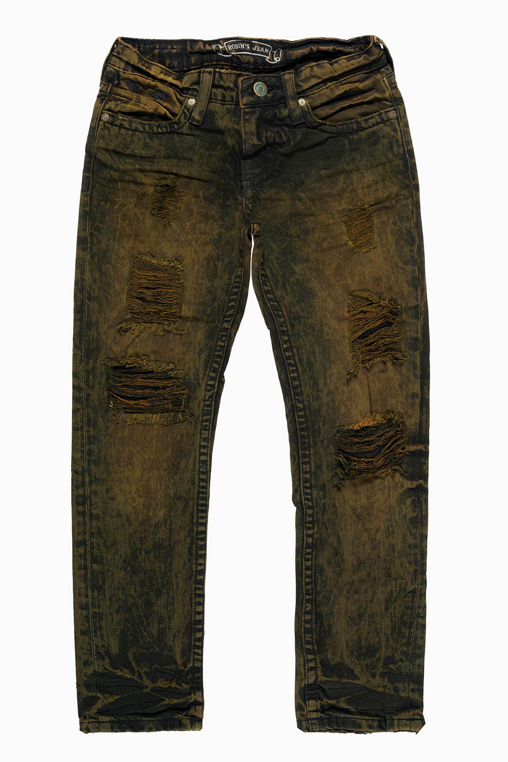 ROBINS KIDS LONG FLAP SLIM-STRAIGHT JEANS  IN BROKEN GREEN ARMY WASH - Image 2