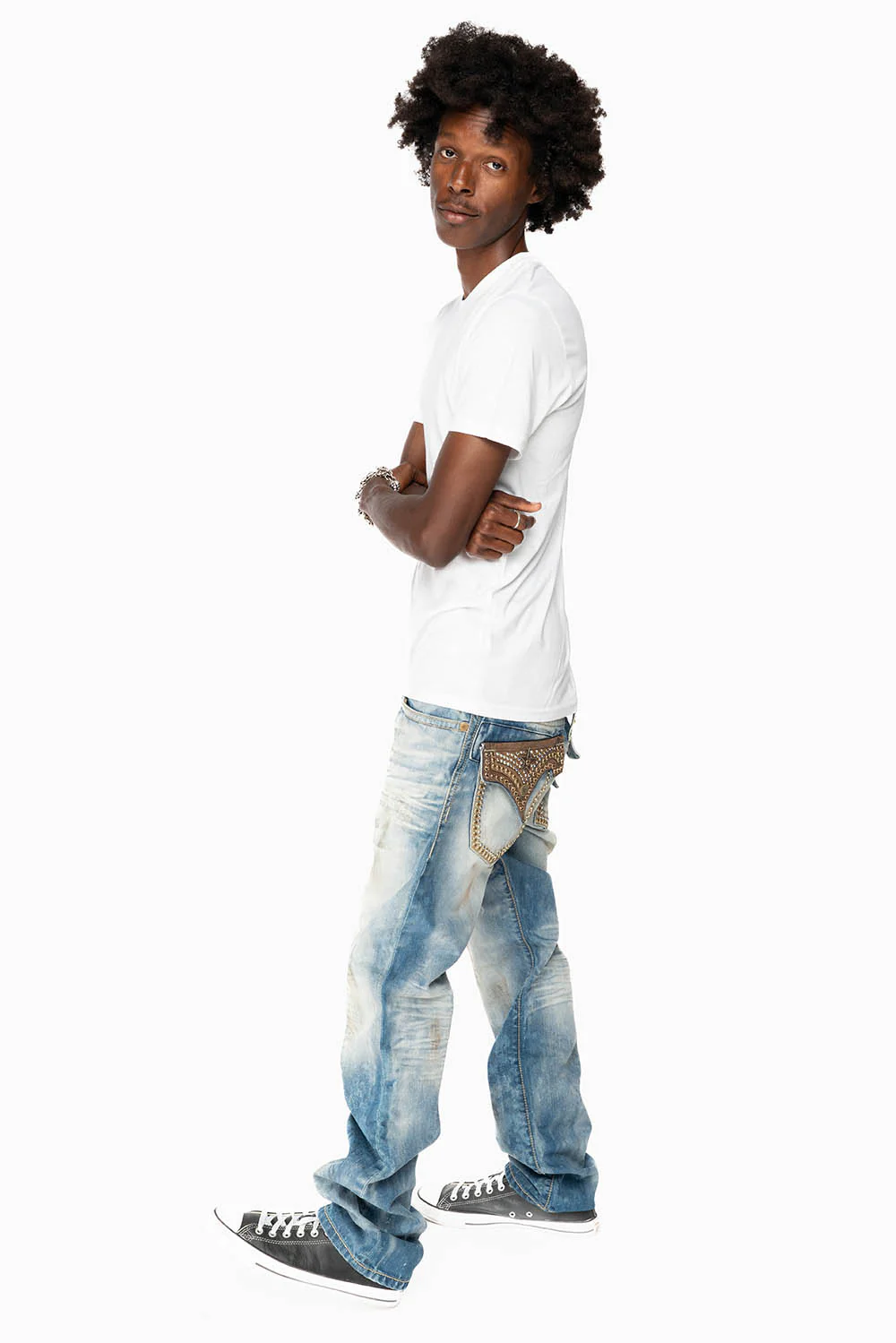 ROBIN'S STRAIGHT LEG JEANS IN AQUARAMA WASH WITH STUDS AND CRYSTALS - Image 4
