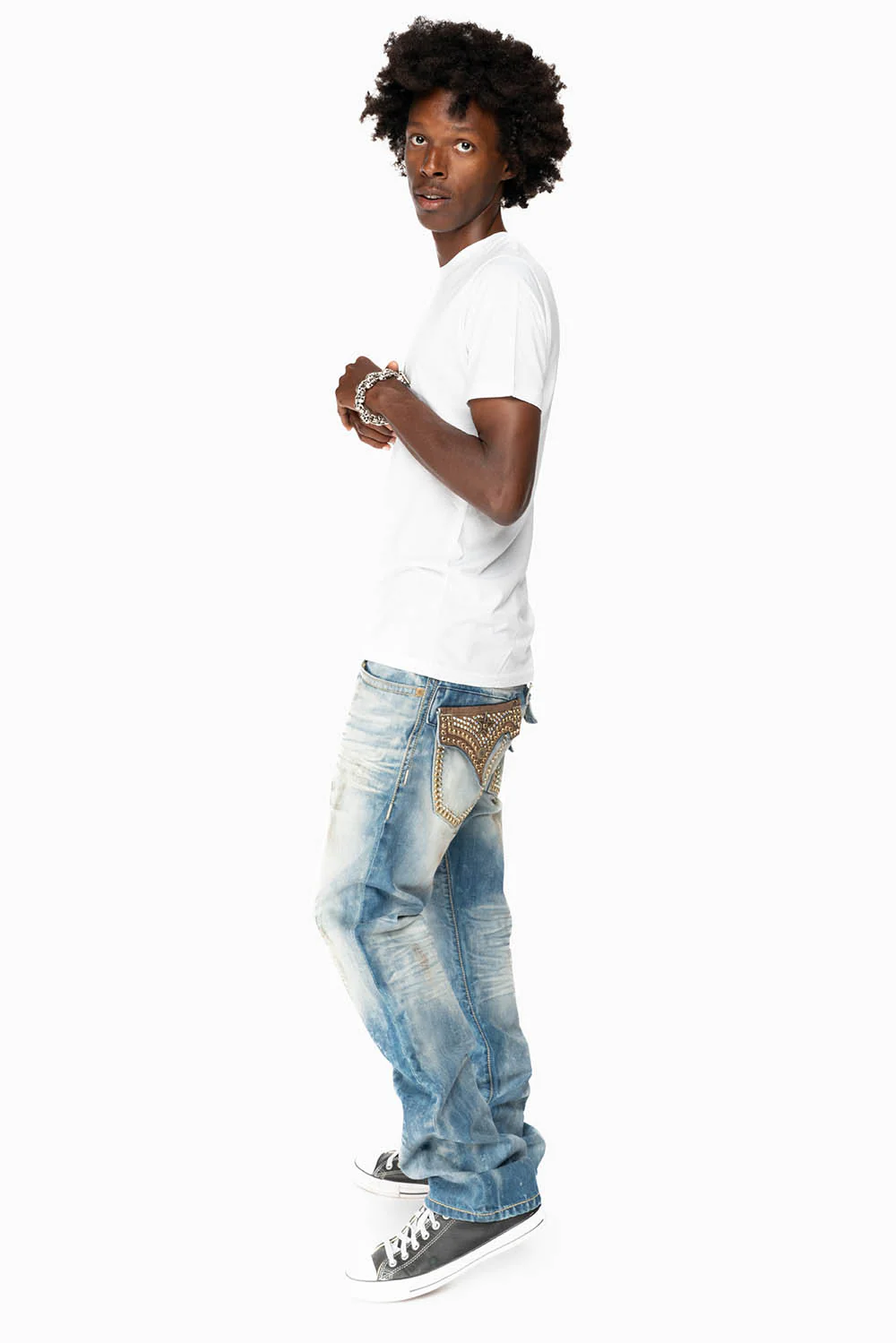 ROBIN'S STRAIGHT LEG JEANS IN AQUARAMA WASH WITH STUDS AND CRYSTALS - Image 6