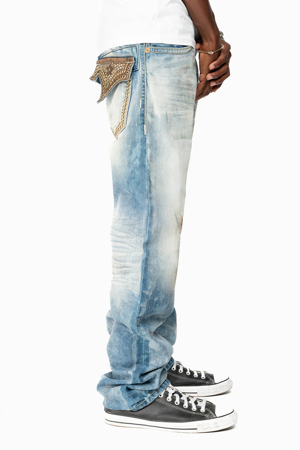 ROBIN'S STRAIGHT LEG JEANS IN AQUARAMA WASH WITH STUDS AND CRYSTALS - Image 8