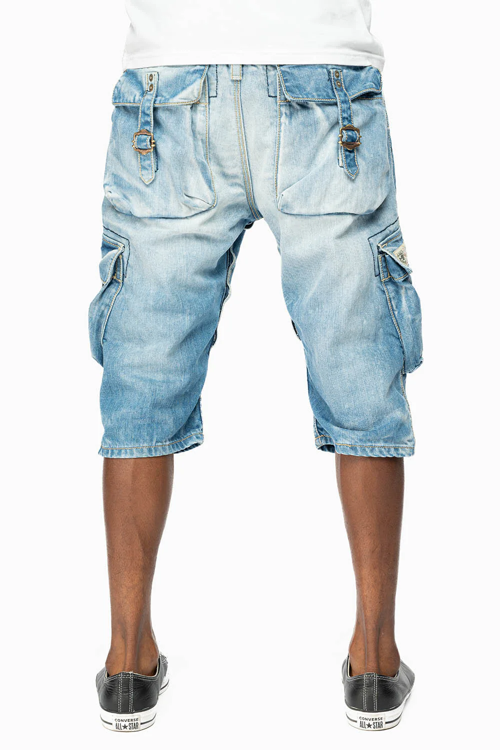 ROBIN'S MILITARY STYLE CARGO SHORTS IN 5D LIGHT BLUE COLOR WASH - Image 3