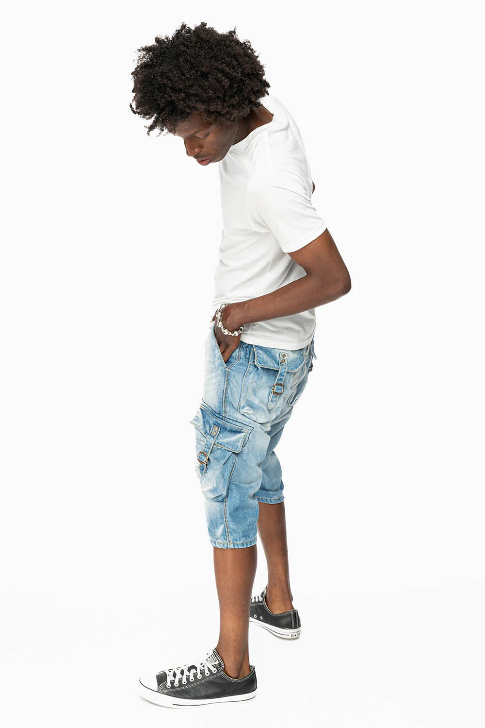 ROBIN'S MILITARY STYLE CARGO SHORTS IN 5D LIGHT BLUE COLOR WASH - Image 5
