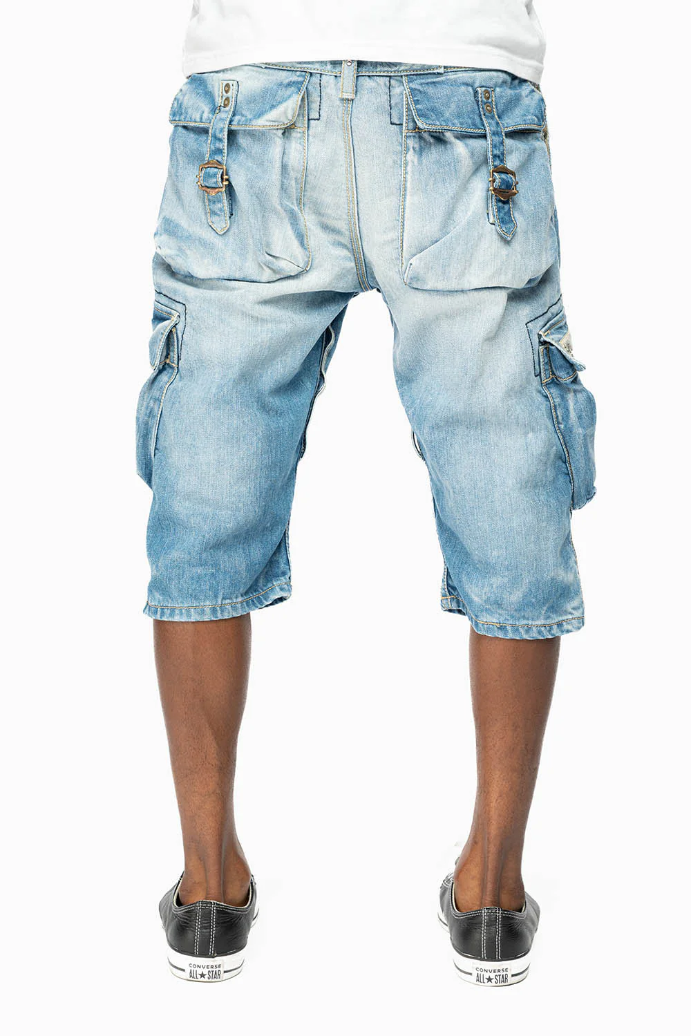 ROBINS MILITARY CARGO SHORTS IN 5D LIGHT BLUE  WASH WITH EMBALISHMENT - Image 3