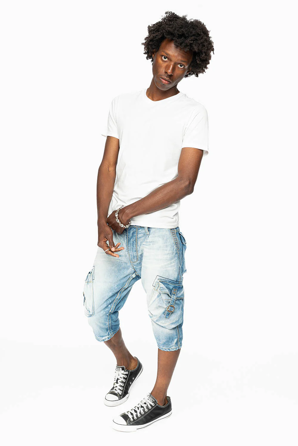ROBINS MILITARY CARGO SHORTS IN 5D LIGHT BLUE  WASH WITH EMBALISHMENT - Image 6