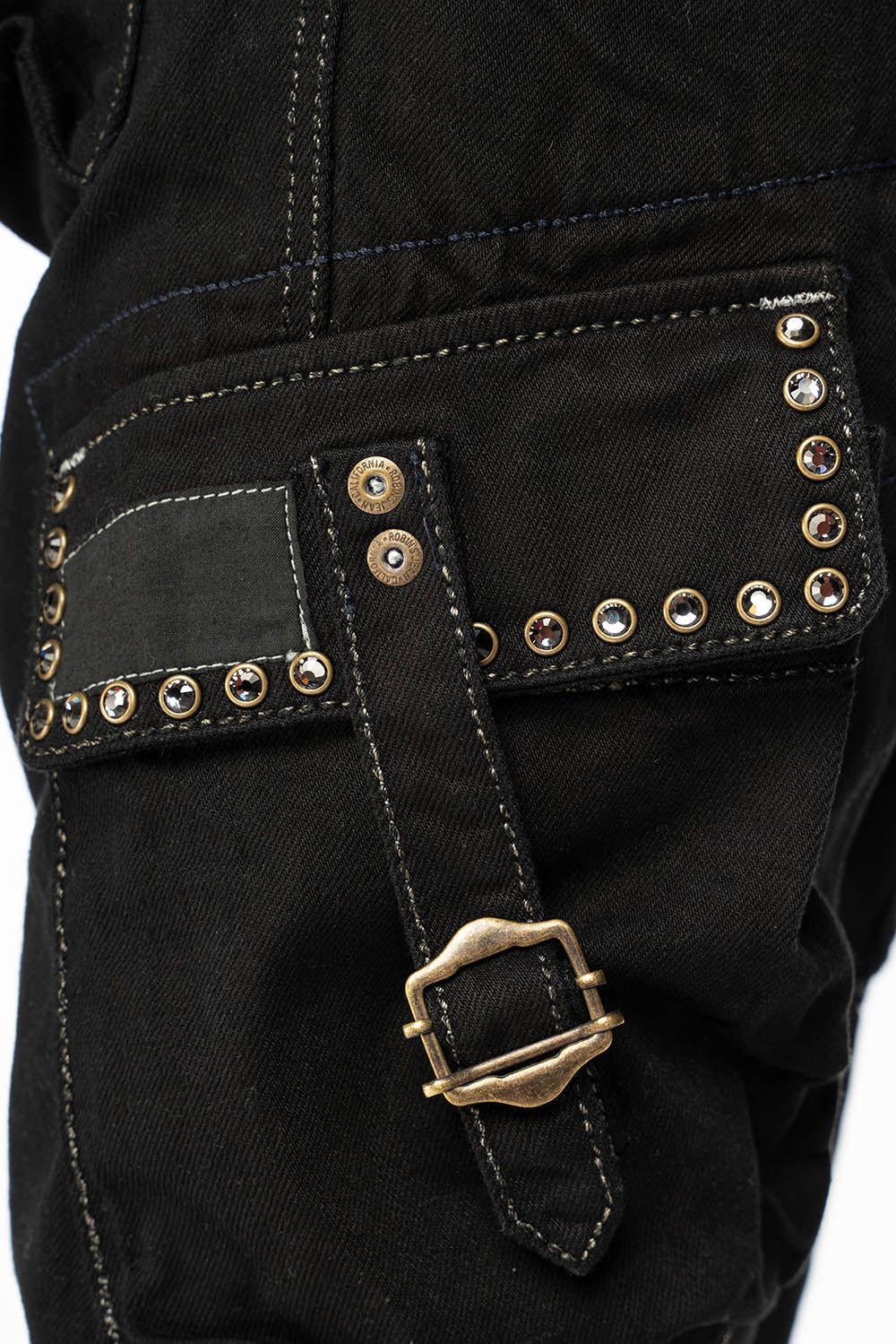 ROBINS MILITARY CARGO SHORTS IN PURE BLK WITH BLK DIAMOND CRYSTALS - Image 3
