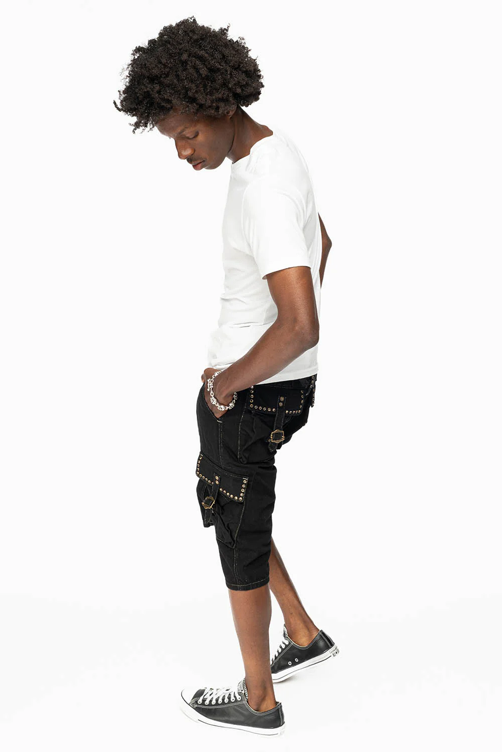 ROBINS MILITARY CARGO SHORTS IN PURE BLK WITH BLK DIAMOND CRYSTALS - Image 7
