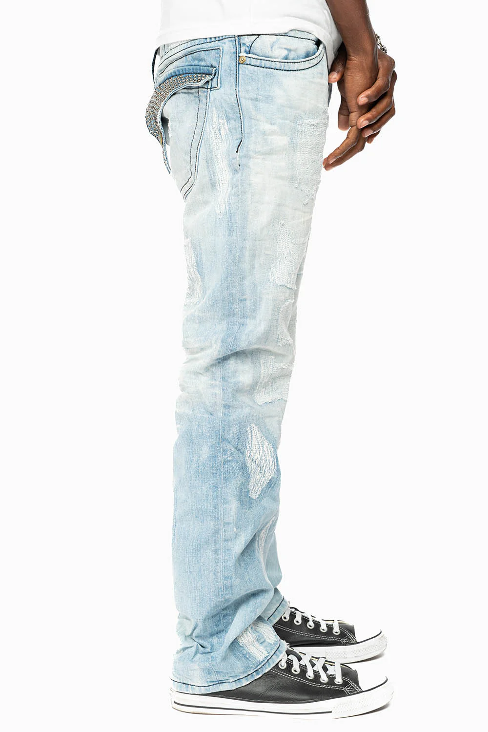ROBIN'S REPAIRED JEANS IN 5D LIGHT BLUE WASH WITH CLEAR DIAMOND CRYSTALS - Image 4