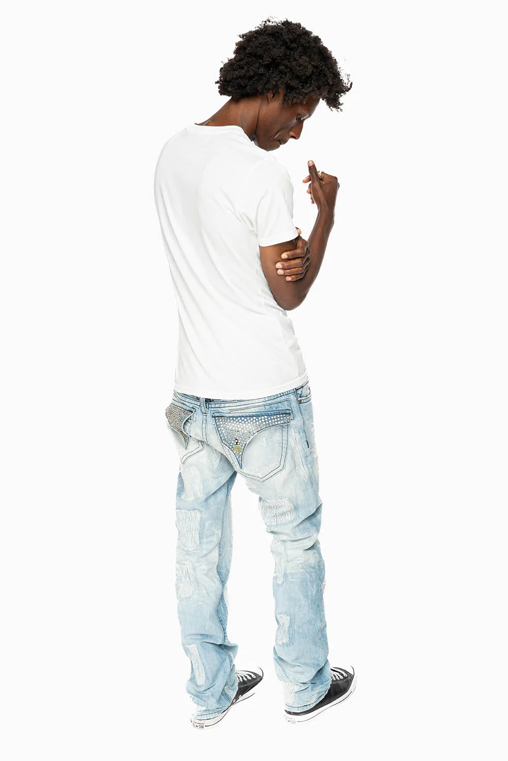 ROBIN'S REPAIRED JEANS IN 5D LIGHT BLUE WASH WITH CLEAR DIAMOND CRYSTALS - Image 7