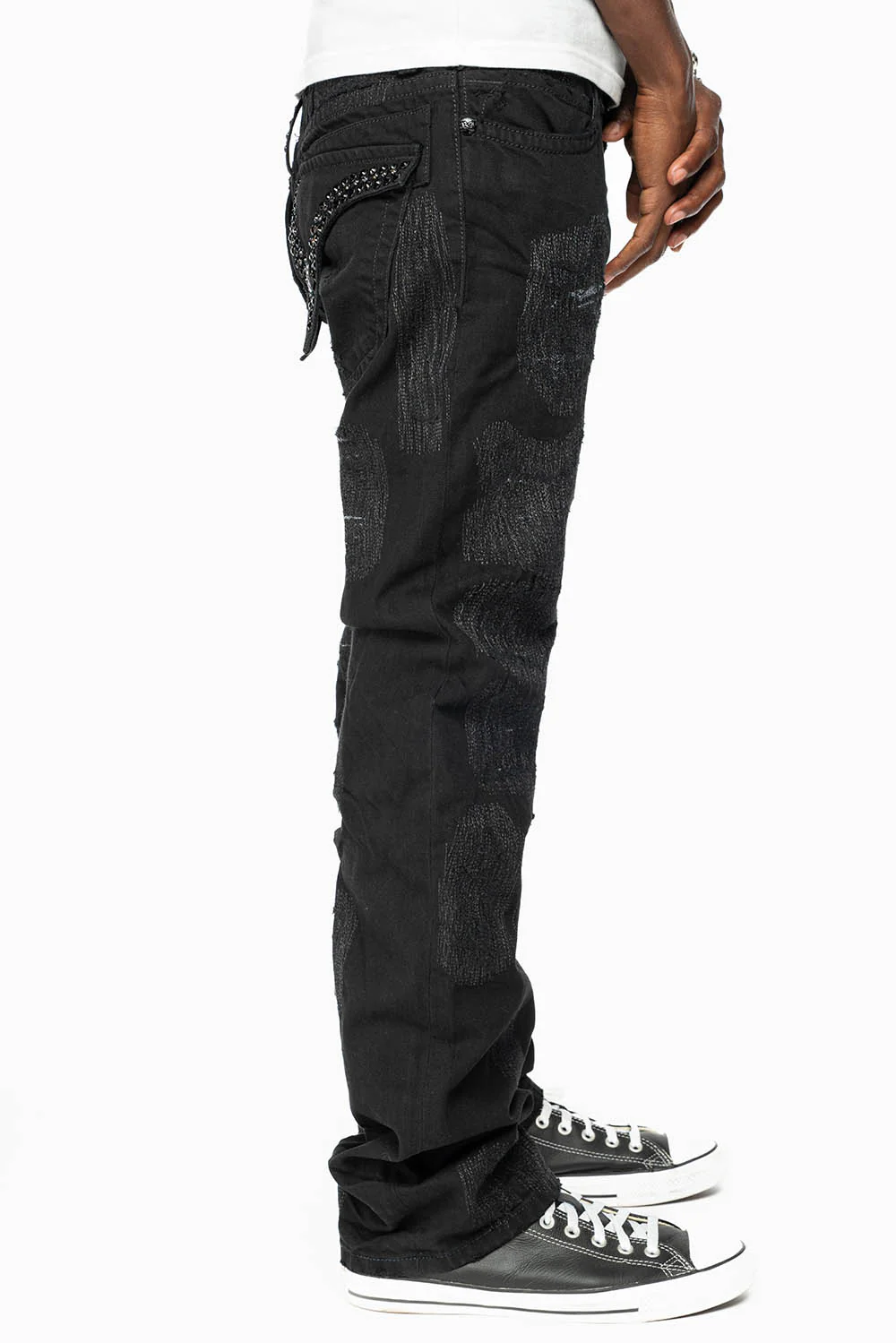 ROBIN'S REPAIRED JEANS IN BLACK WASH WITH BLACK DIAMOND AND JET BLACK CRYSTALS - Image 3