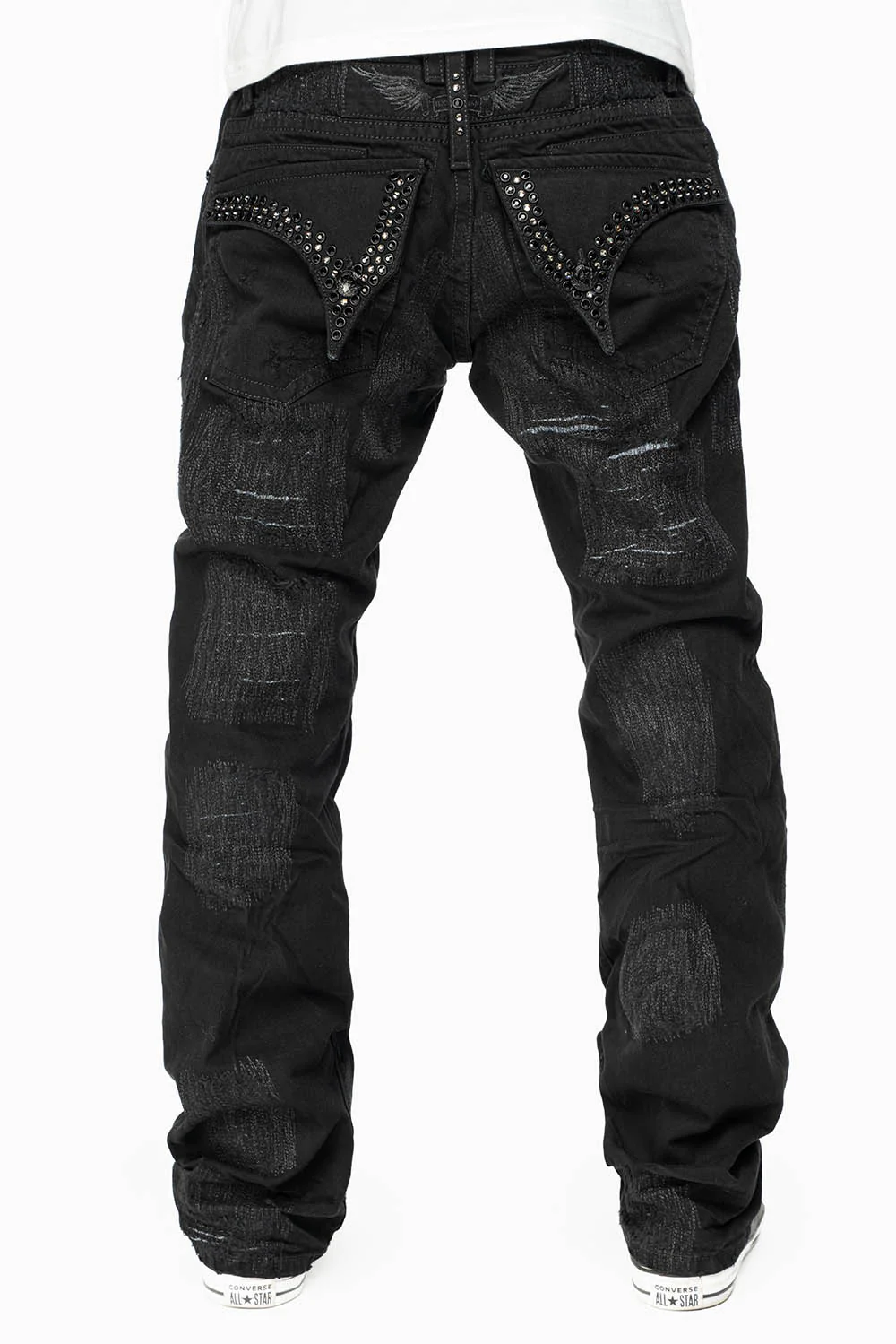 ROBIN'S REPAIRED JEANS IN BLACK WASH WITH BLACK DIAMOND AND JET BLACK CRYSTALS - Image 4