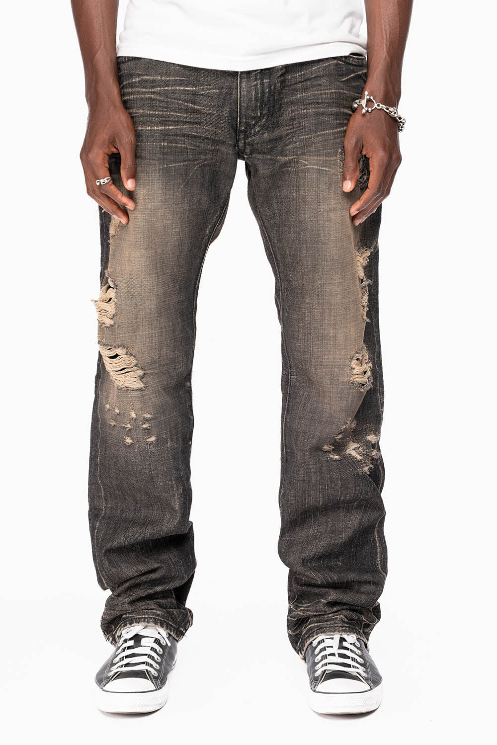 ROBIN'S STRAIGHT LEG  JEANS IN CHARCOAL MODOC BROKEN WASH WITH CRYSTALS AND  NAILHEAD - Image 2