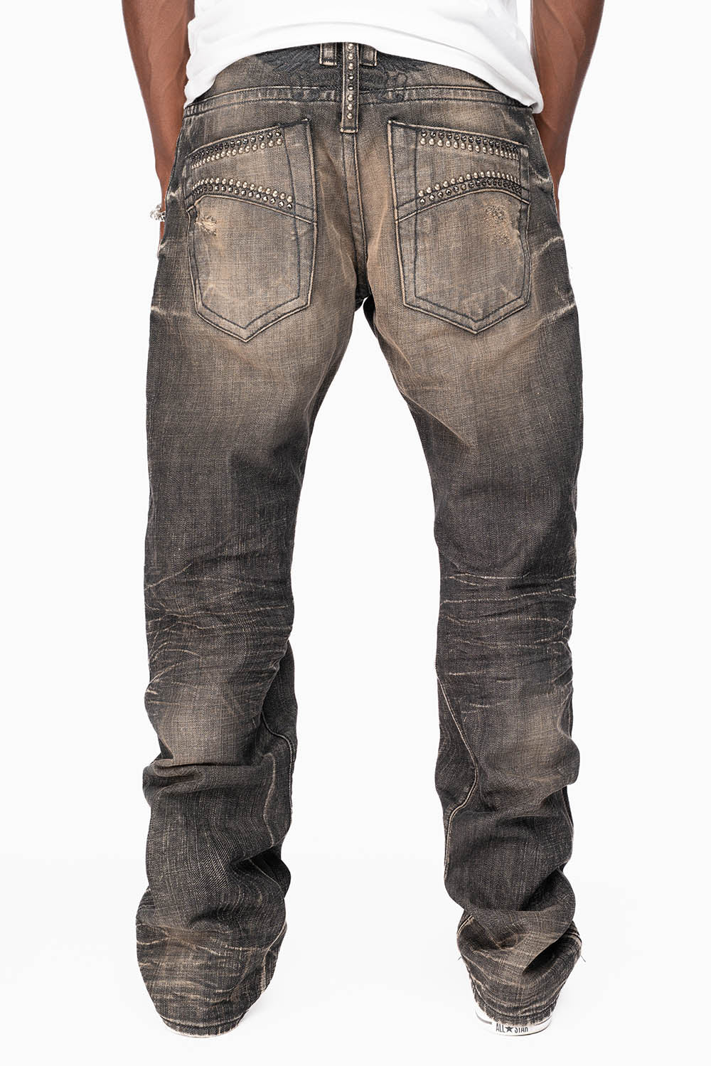 ROBIN'S STRAIGHT LEG  JEANS IN CHARCOAL MODOC BROKEN WASH WITH CRYSTALS AND  NAILHEAD - Image 6