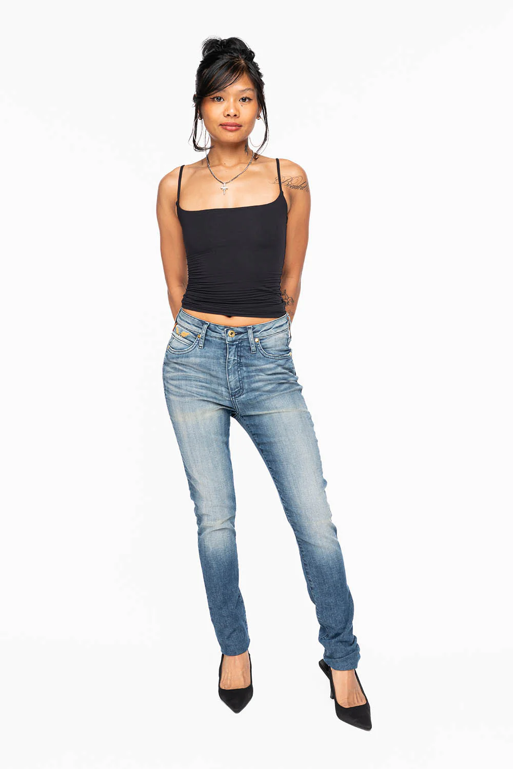 ROBIN'S MIDRISE WOMENS SKINNY JEANS IN LEYTON MEDIUM WASH EMBELLISHED WITH CRYSTALS - Image 7