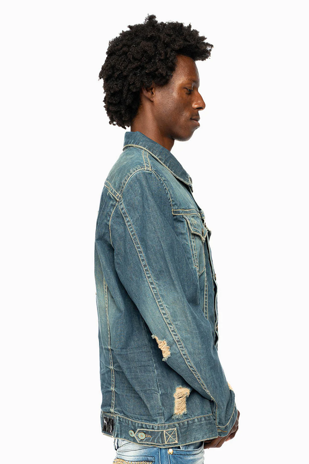 ROBINS MOTORCYCLE CLUB DENIM JACKET IN MEDIUM BLUE BROKEN WASH WITH PATCHES - Image 3
