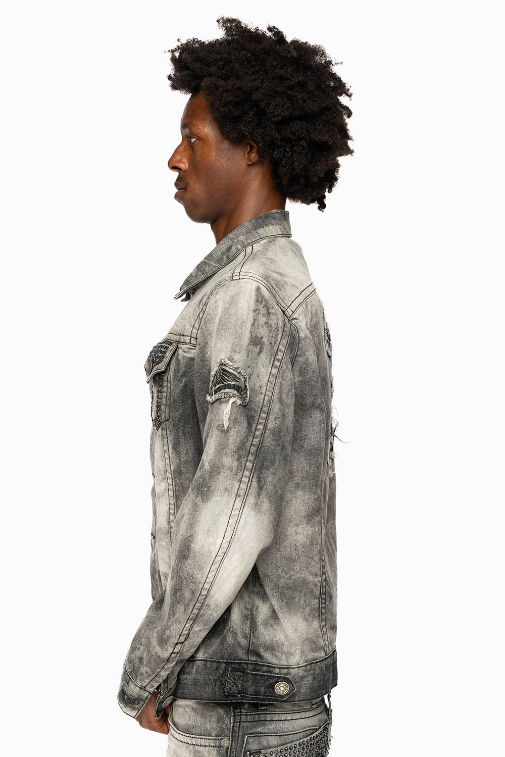 ROBINS MOTORCYCLE CLUB DENIM JACKET IN GREY CHEROKEE WASH EMBELLISHED WITH CRYSTALS - Image 7