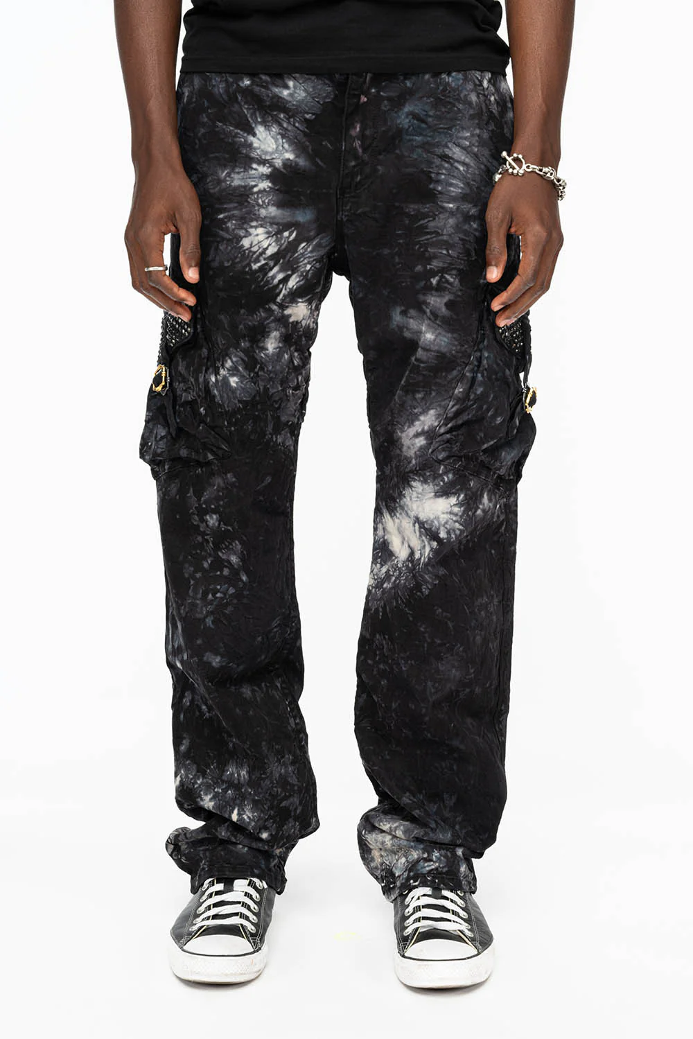 ROBINS NEW MILITARY STYLE CARGO PANTS IN ASTROBLACK WITH BLK DIAMOND AND JET BLK CRYSTALS - Image 3