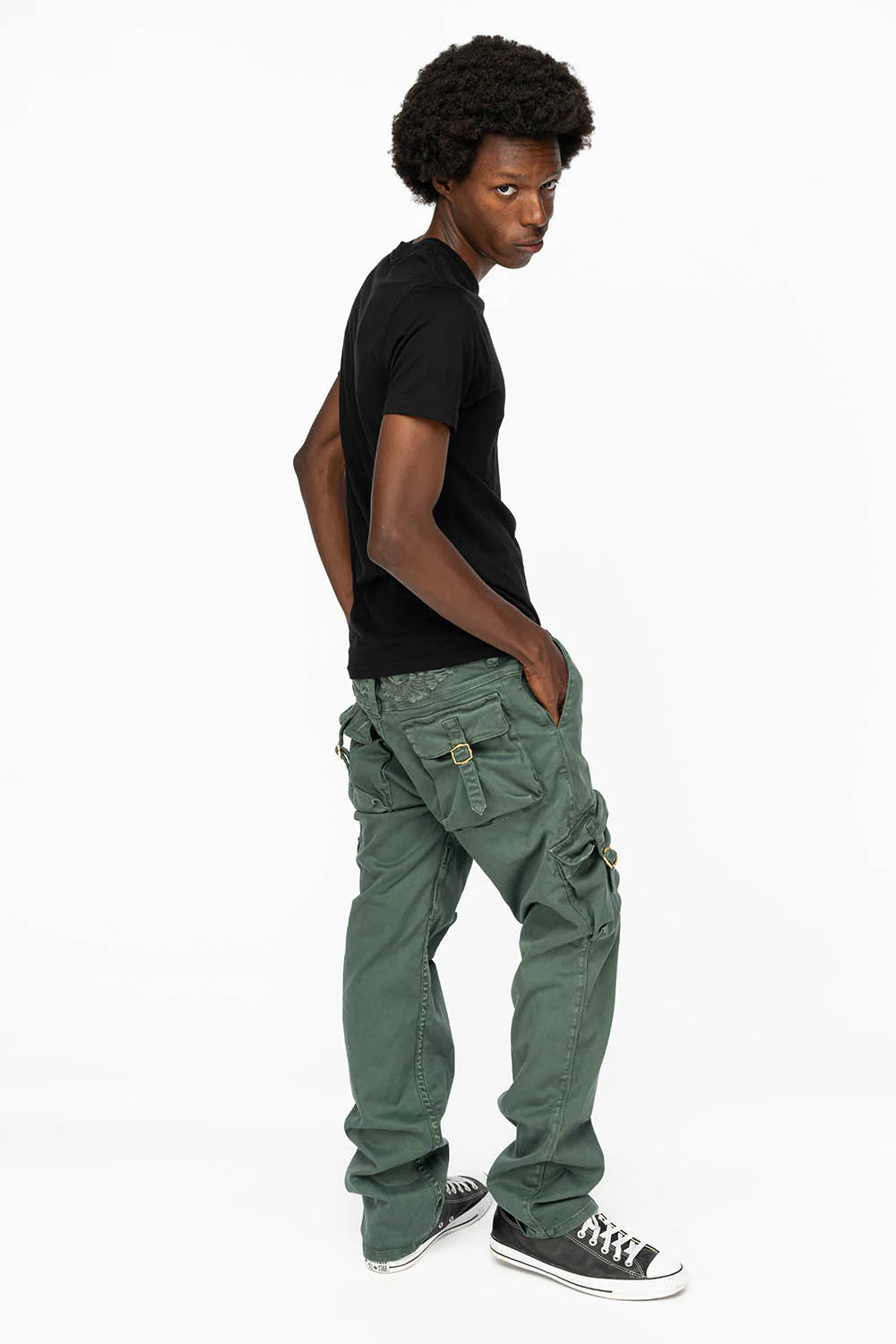 ROBINS NEW MILITARY STYLE CARGO PANTS IN FOREST WASH - Image 4