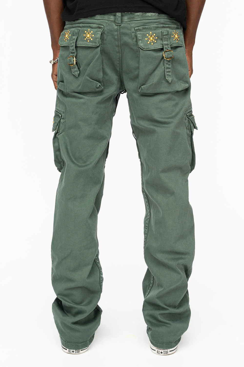 ROBINS NEW MILITARY STYLE CARGO PANTS IN FOREST WASH WITH GUNSLINGER CRYSTAL MOTIF - Image 3