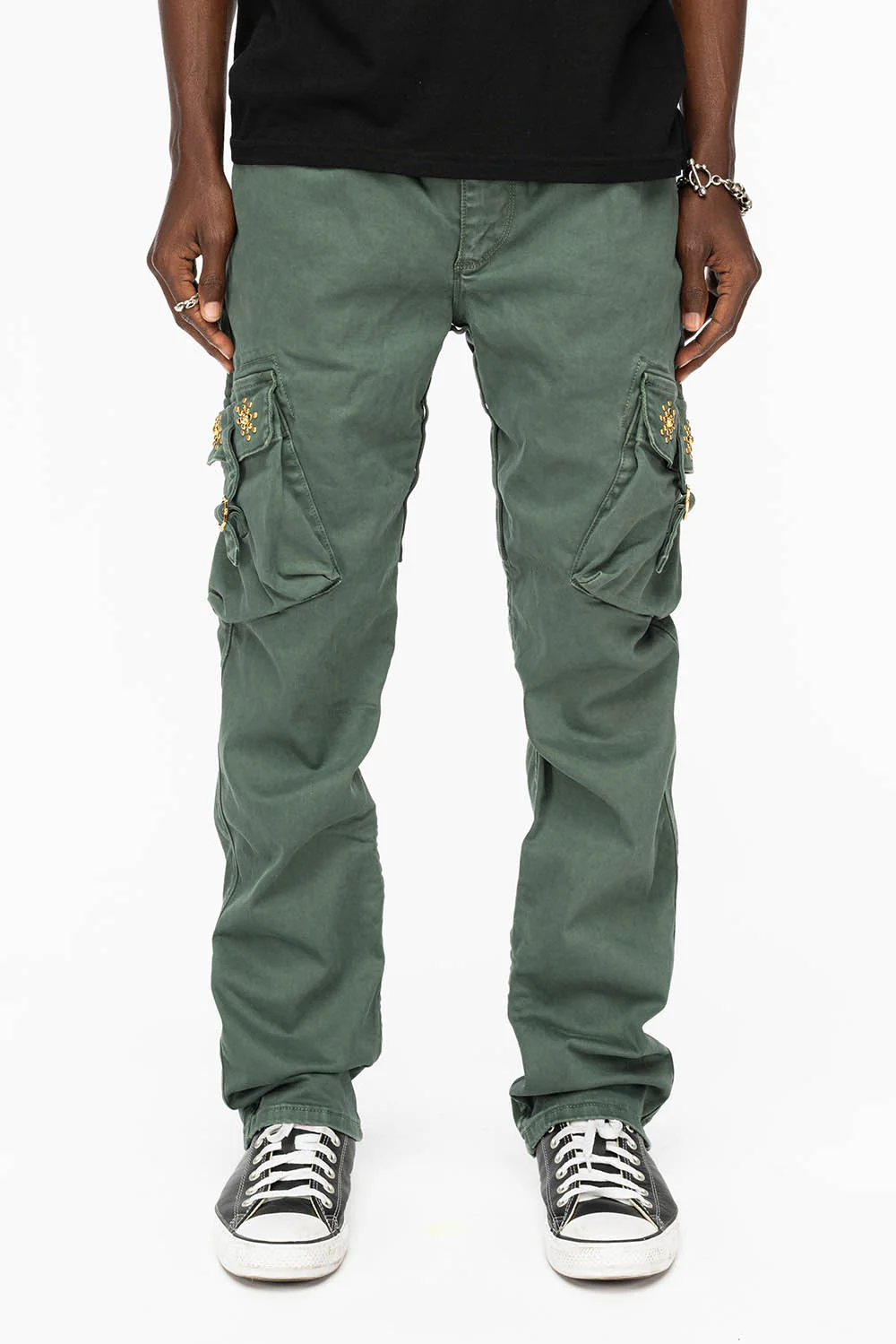 ROBINS NEW MILITARY STYLE CARGO PANTS IN FOREST WASH WITH GUNSLINGER CRYSTAL MOTIF - Image 5