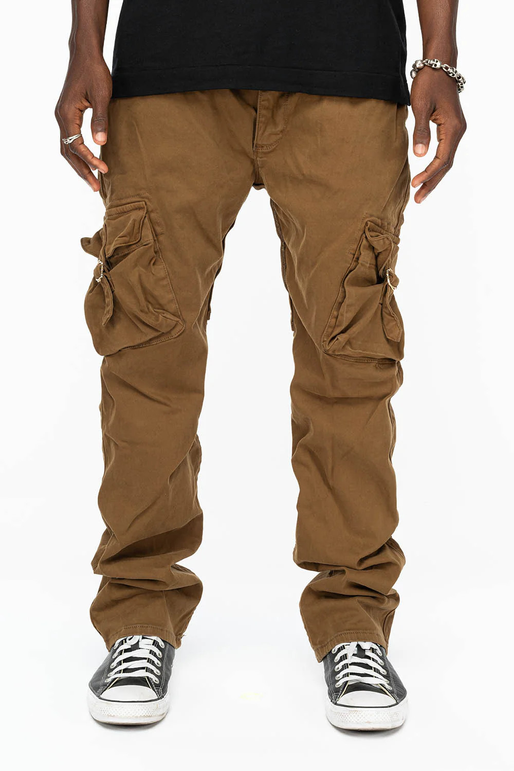 ROBINS NEW MILITARY STYLE CARGO PANTS IN KANGAROU COLOR WASH - Image 2