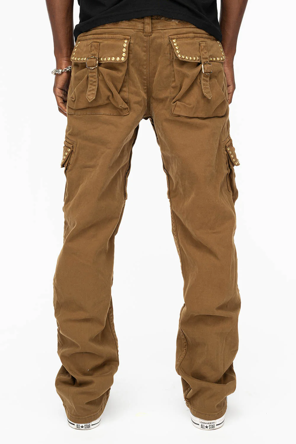 ROBINS NEW MILITARY STYLE CARGO PANTS IN KANGAROO COLOR WASH WITH NAILHEADS - Image 6