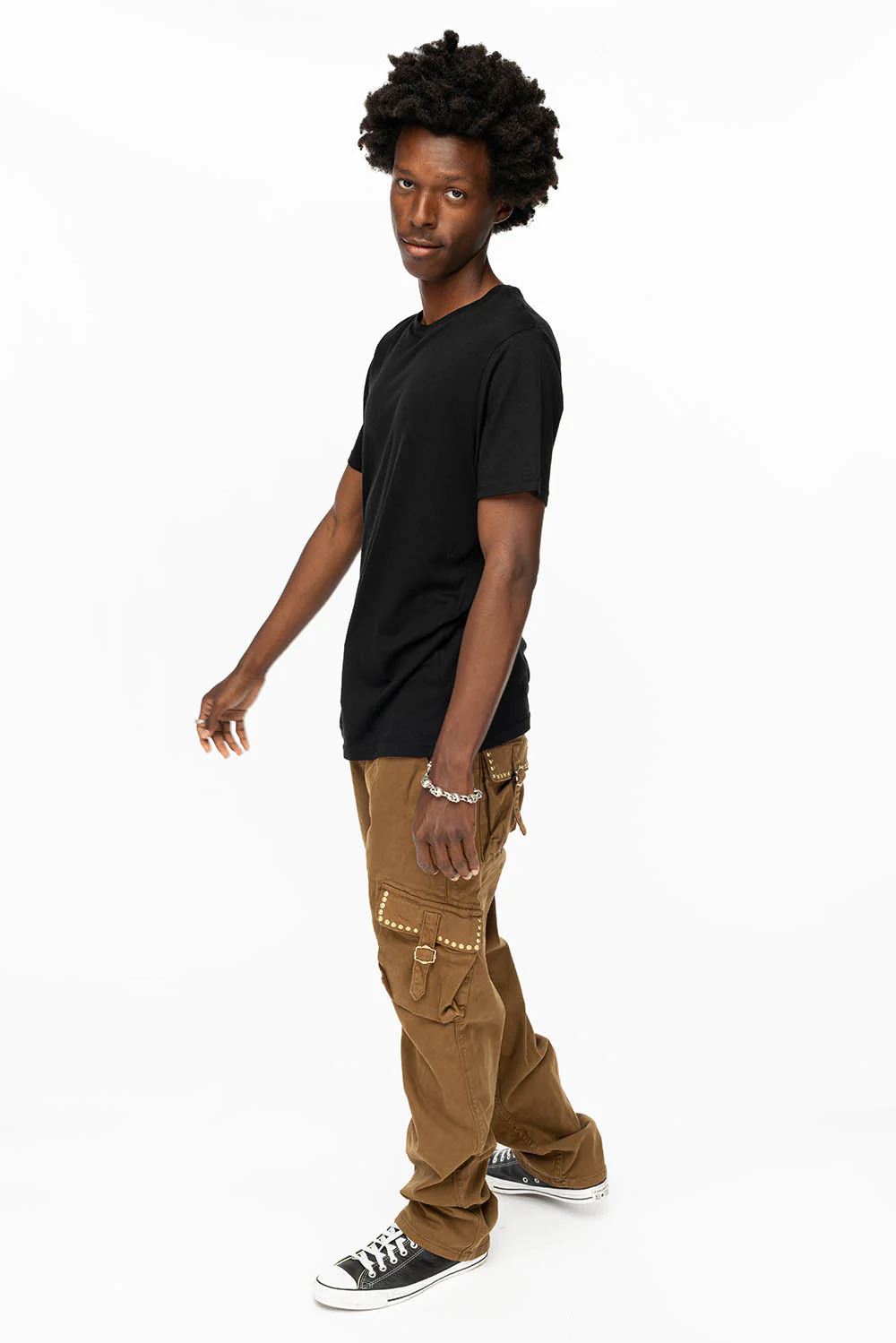 ROBINS NEW MILITARY STYLE CARGO PANTS IN KANGAROO COLOR WASH WITH NAILHEADS - Image 7